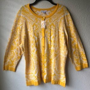 Isaac Mizrahi Live Yellow and White Cardigan